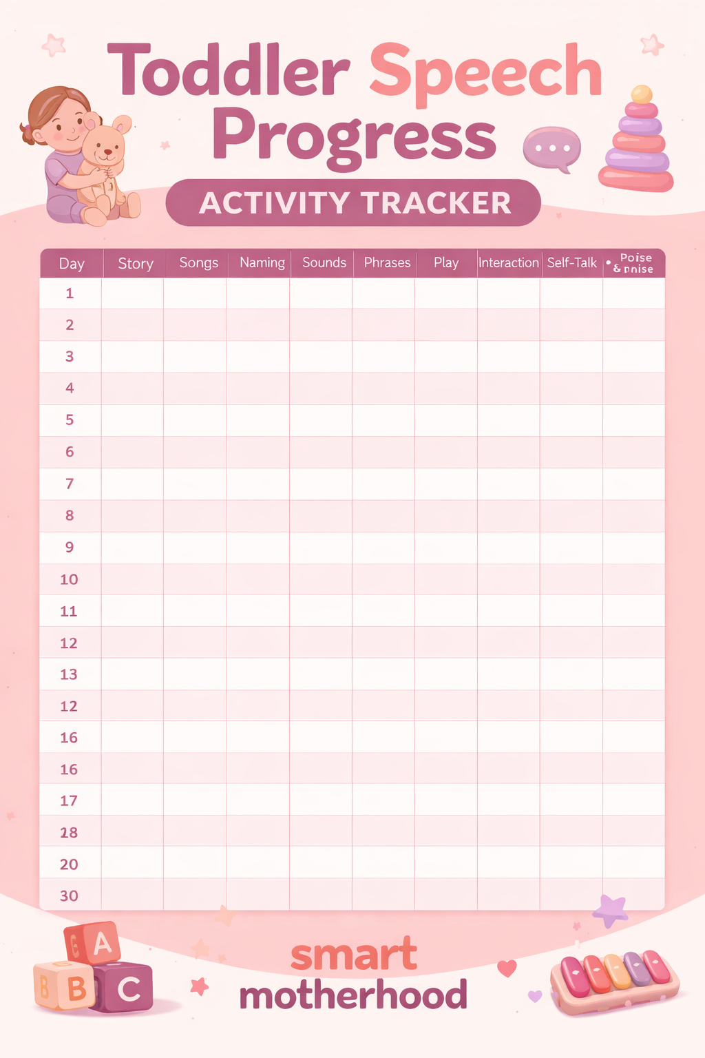 unnamed Toddler Speech Progress Tracker (30-Day Activity Planner) - Image 1
